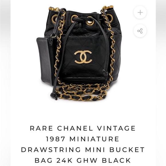 LIKE NEW CHANEL RARE MINI DIAMOND STITCH LEATHER DRAWSTRING CROSSBODY 24K GHW - Picture 4 of 17